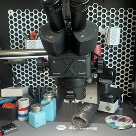 The Fix It Lads microscope repair bench in Mississauga